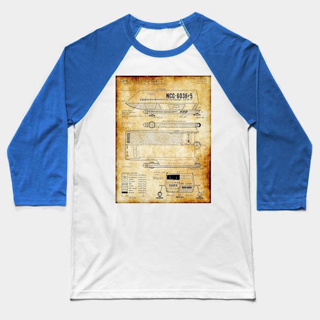 Parchment Showing Original Series Shuttle Craft Baseball T-Shirt by Starbase79